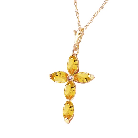 14K. GOLD NECLACE WITH NATURAL DIAMOND & CITRINES (Yellow gold) - Picture 2 of 5
